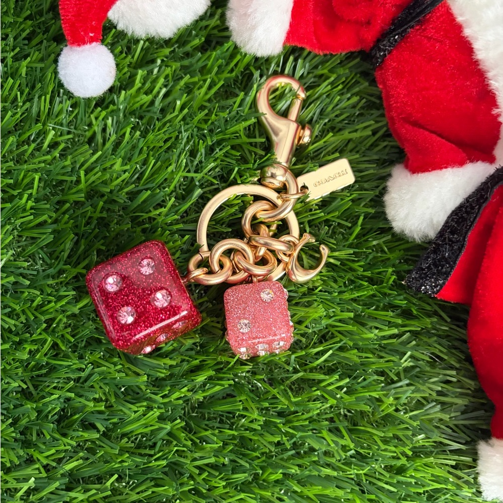 COACH Gold and Red Dice Keychain
